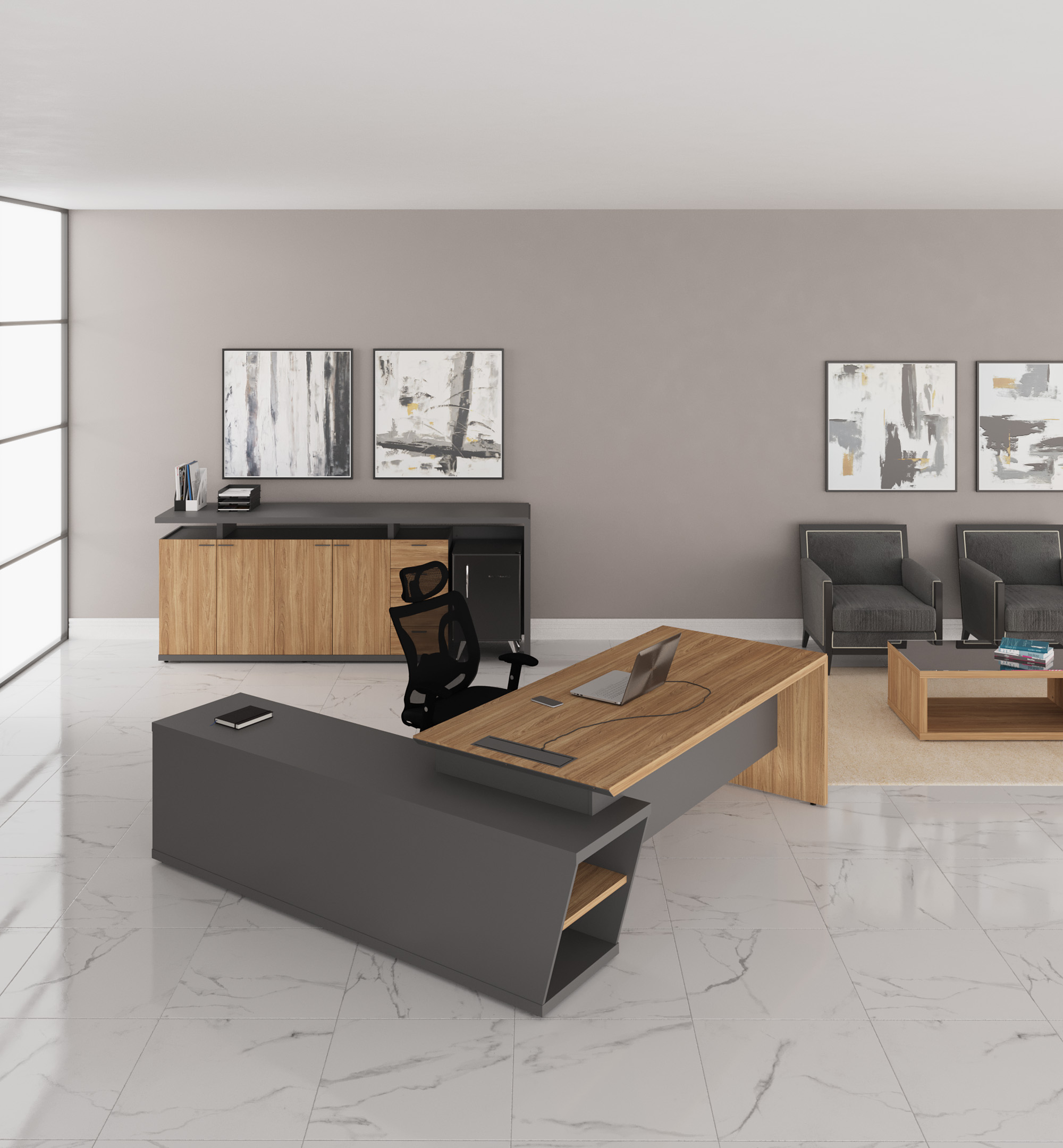 Sala de diretoria com mobiliário Gebb Work linha Dom